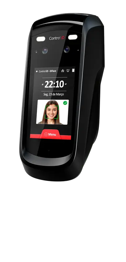 Aparelho Control iD iDFace com câmeras de reconhecimento facial e tela sensível ao toque